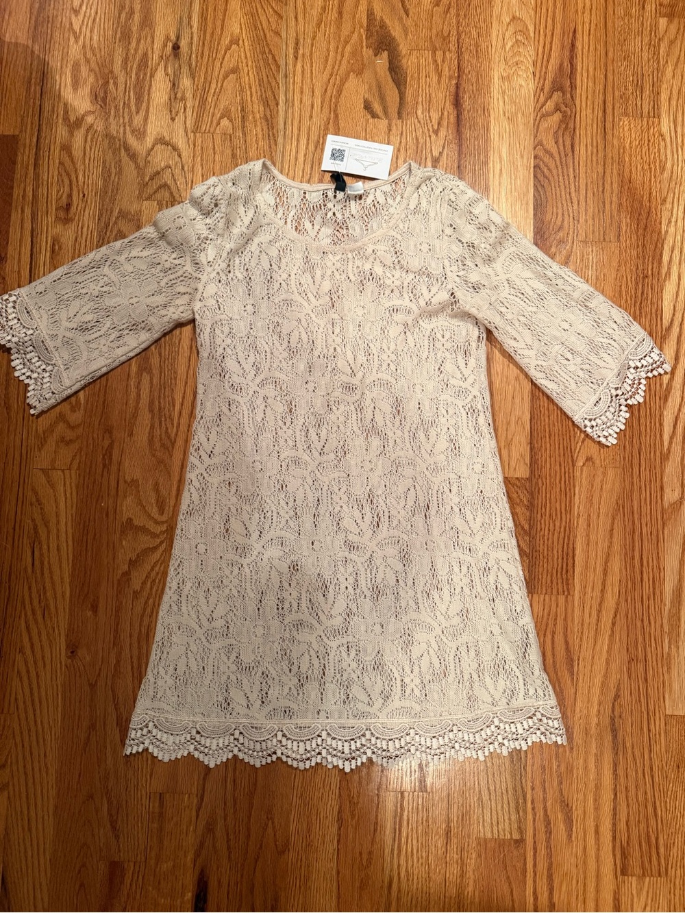 Lace Overlay Shift Dress - Cream